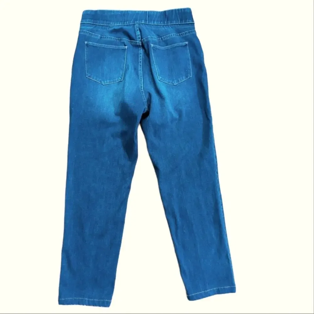 Soft Surroundings High Rise Pull On Stretchy Elastic Waist Comfy Straight Jeans